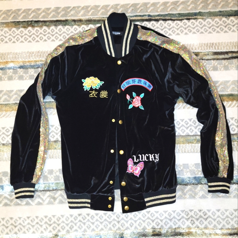 💛 Velvet Bomber Varsity Jacket with Embroidery